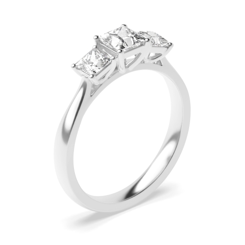 4 Prong Princess Platinum Three Stone Engagement Rings