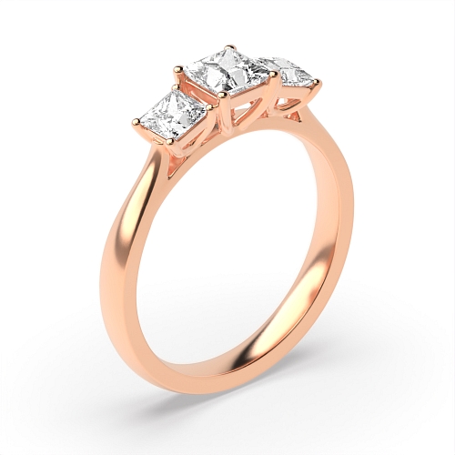 Princess Rose Gold Graduated raised set Trilogy Engagement Rings