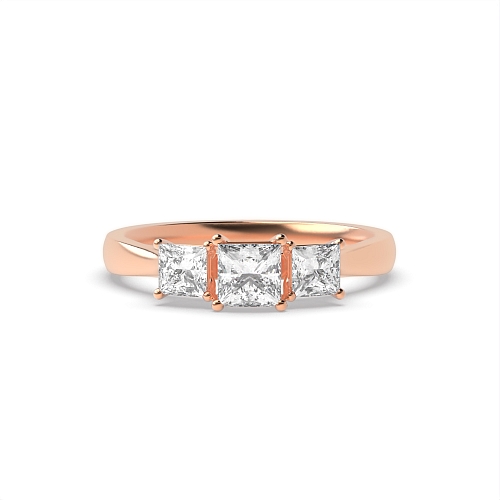 Princess Rose Gold Graduated raised set Trilogy Engagement Rings