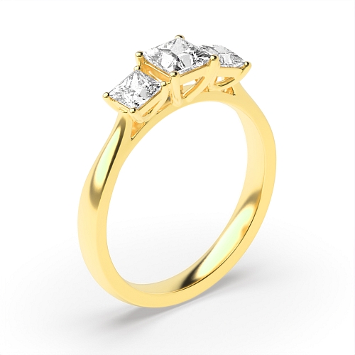 Princess Yellow Gold Graduated raised set Engagement Rings