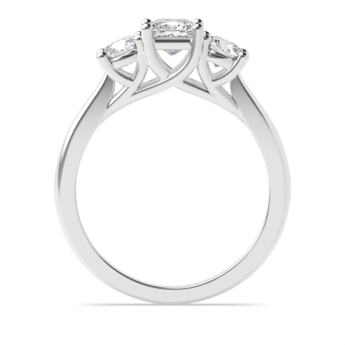 4 Prong Princess/Round Cross Over Claws Three Stone Engagement Ring