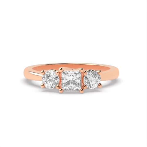 4 Prong Princess/Round Rose Gold Crossover claws Trilogy Engagement Rings
