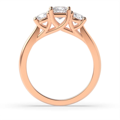4 Prong Princess/Round Rose Gold Crossover claws Trilogy Engagement Rings