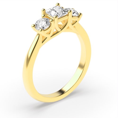 4 Prong Princess/Round Yellow Gold Crossover claws Engagement Rings