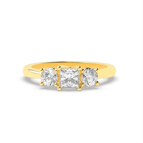 4 Prong Princess/Round Yellow Gold Crossover claws Engagement Rings