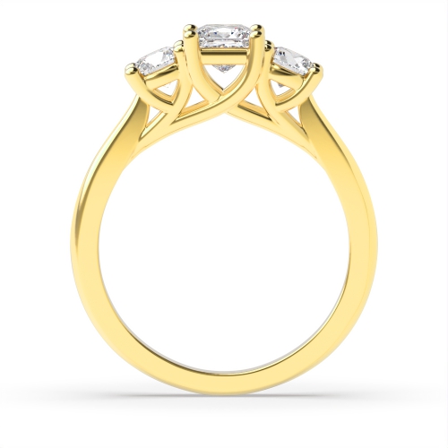 4 Prong Princess/Round Yellow Gold Crossover claws Engagement Rings