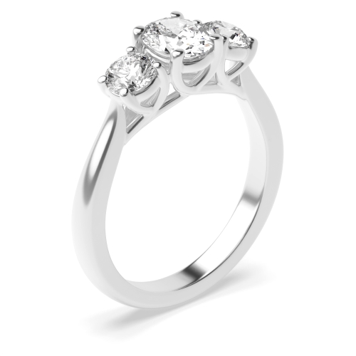 Prong Setting Oval / Round Trilogy Diamond Engagement Ring in White gold