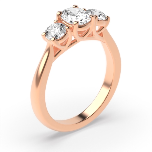 4 Prong Oval/Round Rose Gold Crossover claw Trilogy Engagement Rings