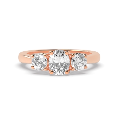 4 Prong Oval/Round Rose Gold Crossover claw Trilogy Engagement Rings