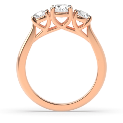 4 Prong Oval/Round Rose Gold Crossover claw Trilogy Engagement Rings