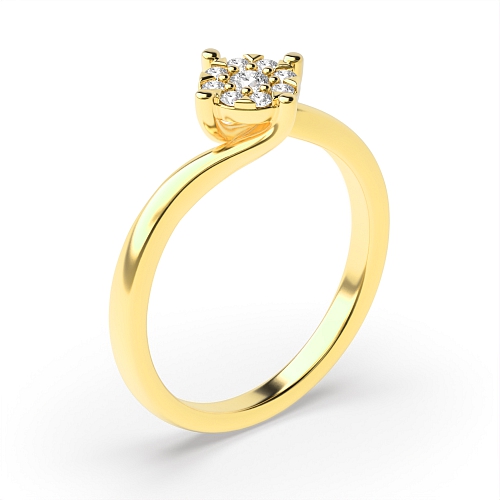 4 Prong Round Yellow Gold Twisted Cluster Engagement Rings