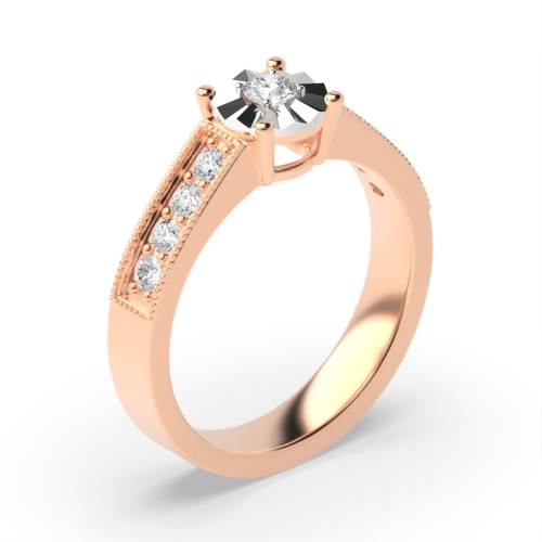 4 Prong Round Rose Gold shoulder Illusion Set Engagement Rings