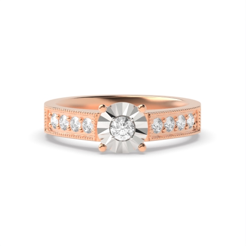 4 Prong Round Rose Gold shoulder Illusion Set Engagement Rings