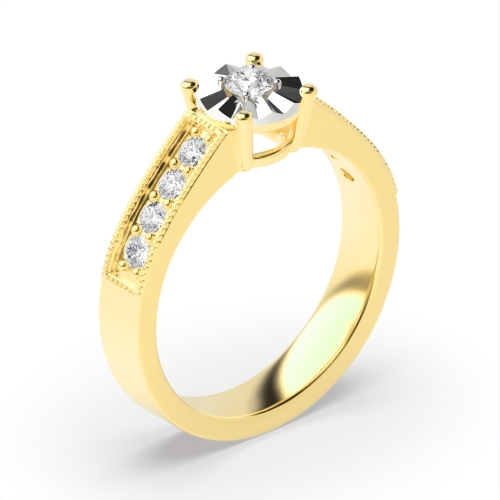 4 Prong Round Yellow Gold Cluster Diamond Ring