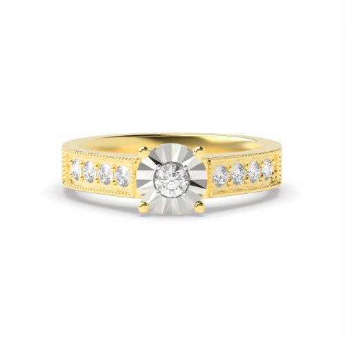 4 Prong Round Yellow Gold Cluster Diamond Ring