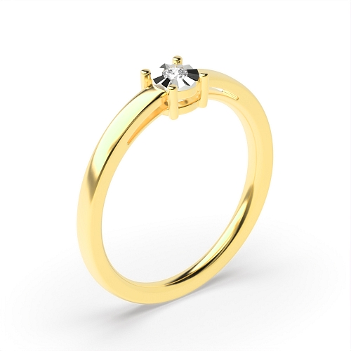 4 Prong Round Yellow Gold Lowset Illusion Set Engagement Rings