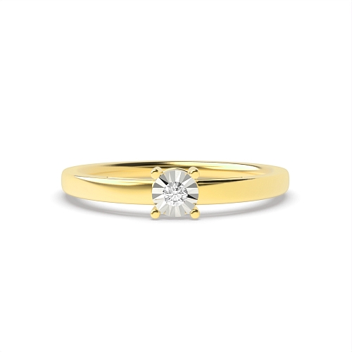 4 Prong Round Yellow Gold Lowset Illusion Set Engagement Rings