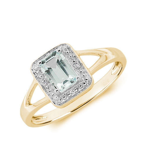 4 Prong Emerald Yellow Gold Halo split shoulder diamond and Naturally Mined Diamond Engagement Rings