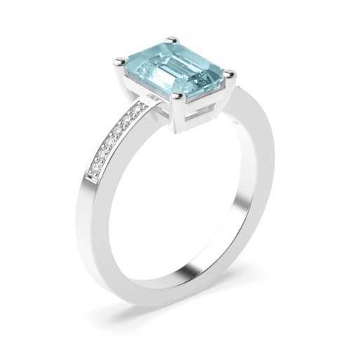 4 Prong Emerald Aquamarine Gemstone Engagement Rings