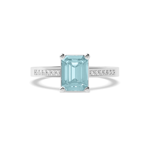 Gemstone Ring With 0.85ct Emerald Shape Aquamarine and Diamonds