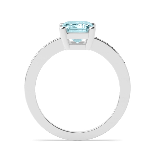 4 Prong Emerald Aqua Sparkle Aquamarine Gemstone Diamond Ring