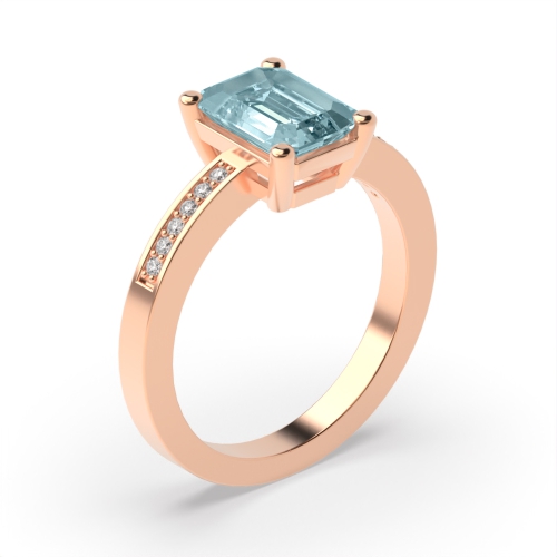 4 Prong Emerald Rose Gold Accented diamond Lab Grown Diamond Gemstone Engagement Rings