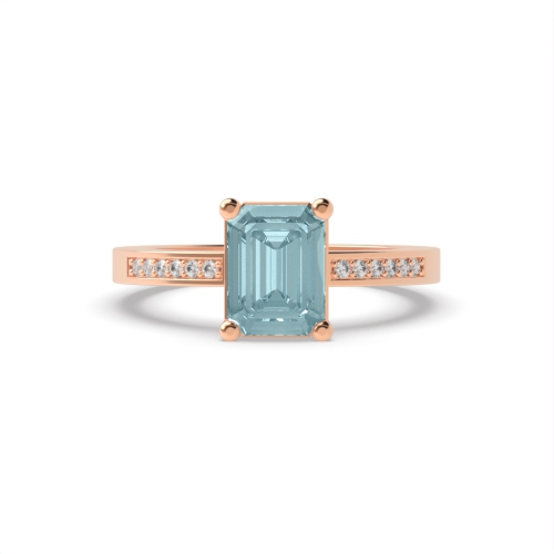 4 Prong Emerald Rose Gold Accented diamond Lab Grown Diamond Gemstone Engagement Rings