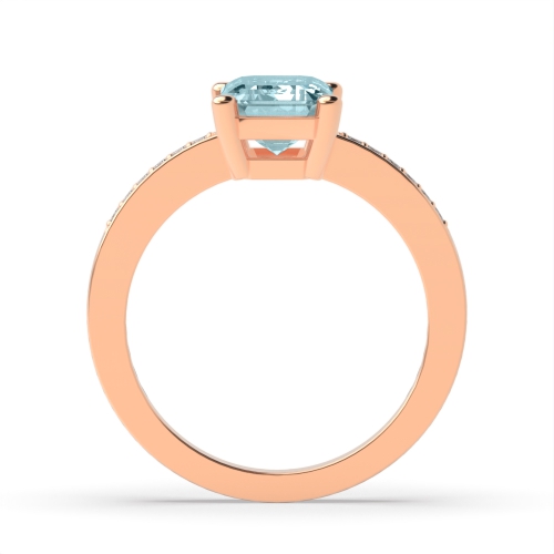 4 Prong Emerald Rose Gold Accented diamond Lab Grown Diamond Gemstone Engagement Rings