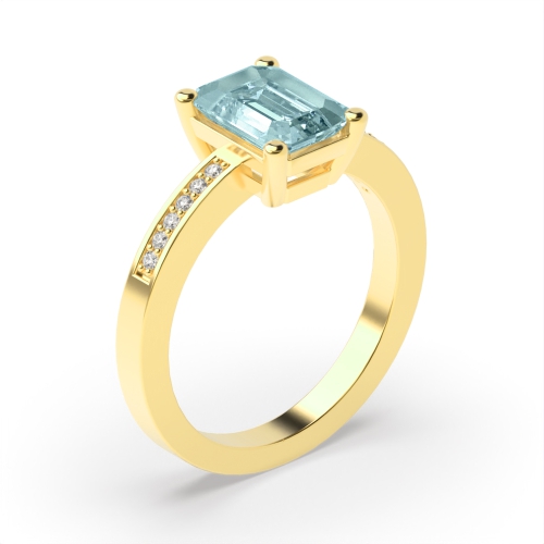 4 Prong Emerald Yellow Gold Accented diamond Lab Grown Diamond Gemstone Engagement Rings