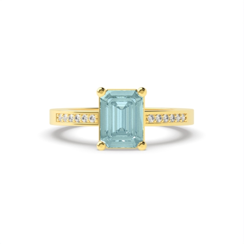 4 Prong Emerald Yellow Gold Accented diamond Lab Grown Diamond Gemstone Engagement Rings