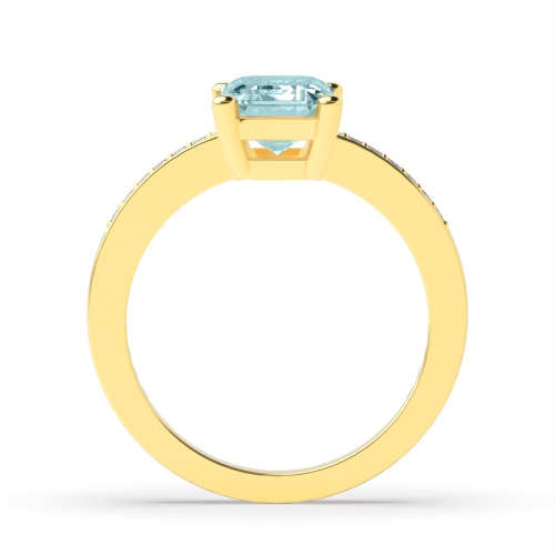 4 Prong Emerald Yellow Gold Accented diamond Lab Grown Diamond Gemstone Engagement Rings