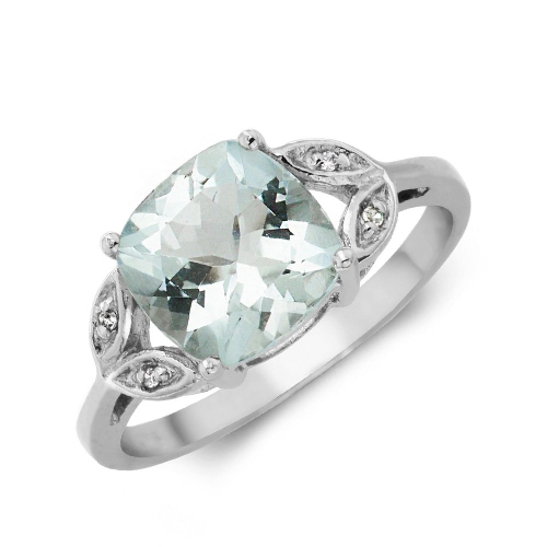 4 Prong Cushion Platinum Aquamarine Gemstone Engagement Rings