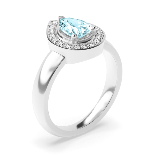 4 Prong Pear Aquamarine Gemstone Engagement Rings