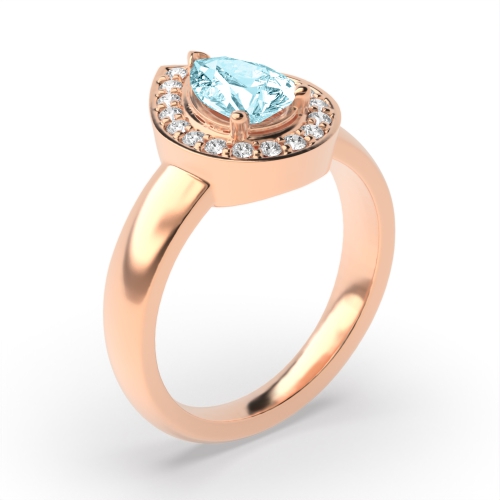 Prong Pear Rose Gold Halo diamond and Lab Grown Diamond Gemstone Engagement Rings