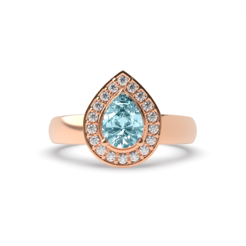Prong Pear Rose Gold Halo diamond and Lab Grown Diamond Gemstone Engagement Rings