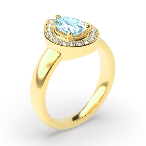 Prong Pear Yellow Gold Halo diamond and Lab Grown Diamond Gemstone Engagement Rings