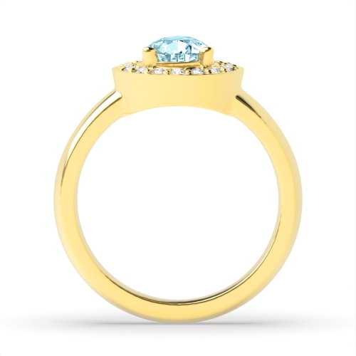 Prong Pear Yellow Gold Halo diamond and Lab Grown Diamond Gemstone Engagement Rings
