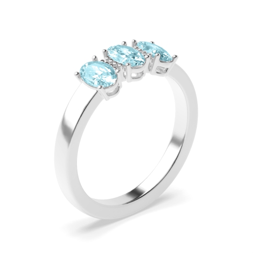 4 Prong Oval Aquamarine Gemstone Diamond Rings