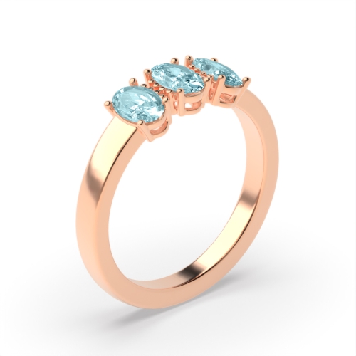 4 Prong Oval Rose Gold 3 stone Lab Grown Diamond Gemstone Engagement Rings