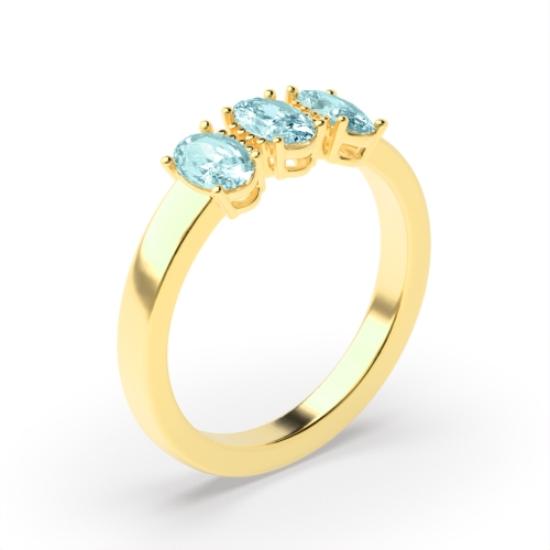 4 Prong Oval Yellow Gold 3 stone Lab Grown Diamond Gemstone Engagement Rings