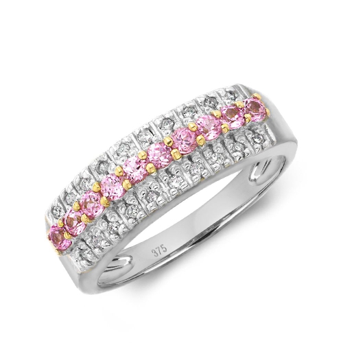 Three Row Diamond and pink sapphire ring