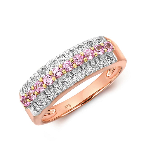 Pave Setting Round Rose Gold Three row Lab Grown Diamond Rings