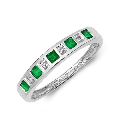 Half Eternity Diamond and emerald ring