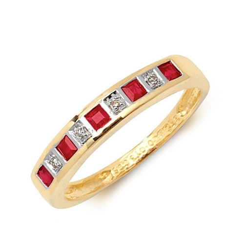 Shop Half Eternity Diamond And Ruby Gemstone Ring | Abelini.Com