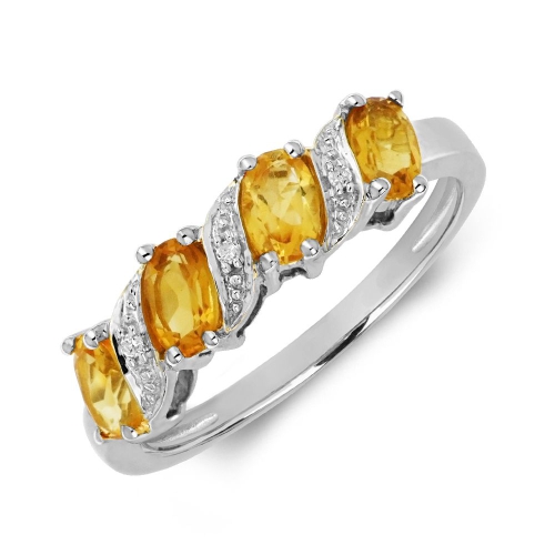 4 Prong Round Citrine Gemstone Diamond Ring