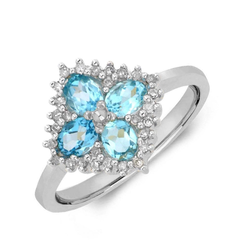 Gemstone Ring With 0.85Ct Oval Shape Blue Topaz And Diamonds