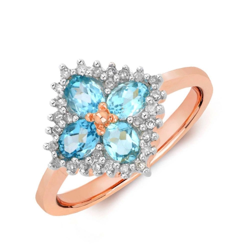 4 Prong Oval Rose Gold Blue topaz luminesce Naturally Mined Diamond Engagement Rings