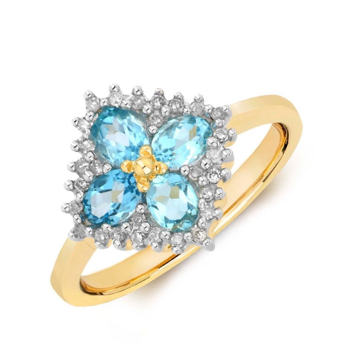 4 Prong Oval Yellow Gold Blue topaz luminesce Naturally Mined Diamond Engagement Rings