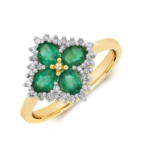 4 Prong Oval Yellow Gold Flower shaped diamond and Naturally Mined Diamond Gemstone Engagement Rings