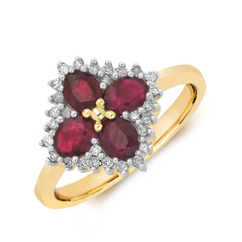 4 Prong Oval Yellow Gold Flower shaped diamond and Lab Grown Diamond Antique Engagement Rings